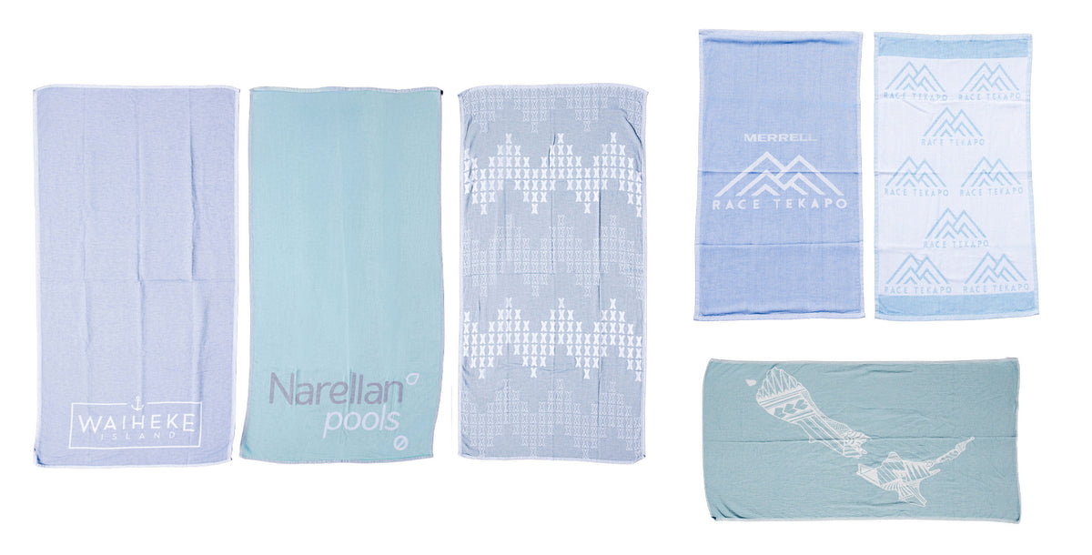Custom printed turkish cotton towels by StokedNZ for promotions and corporate gifting.